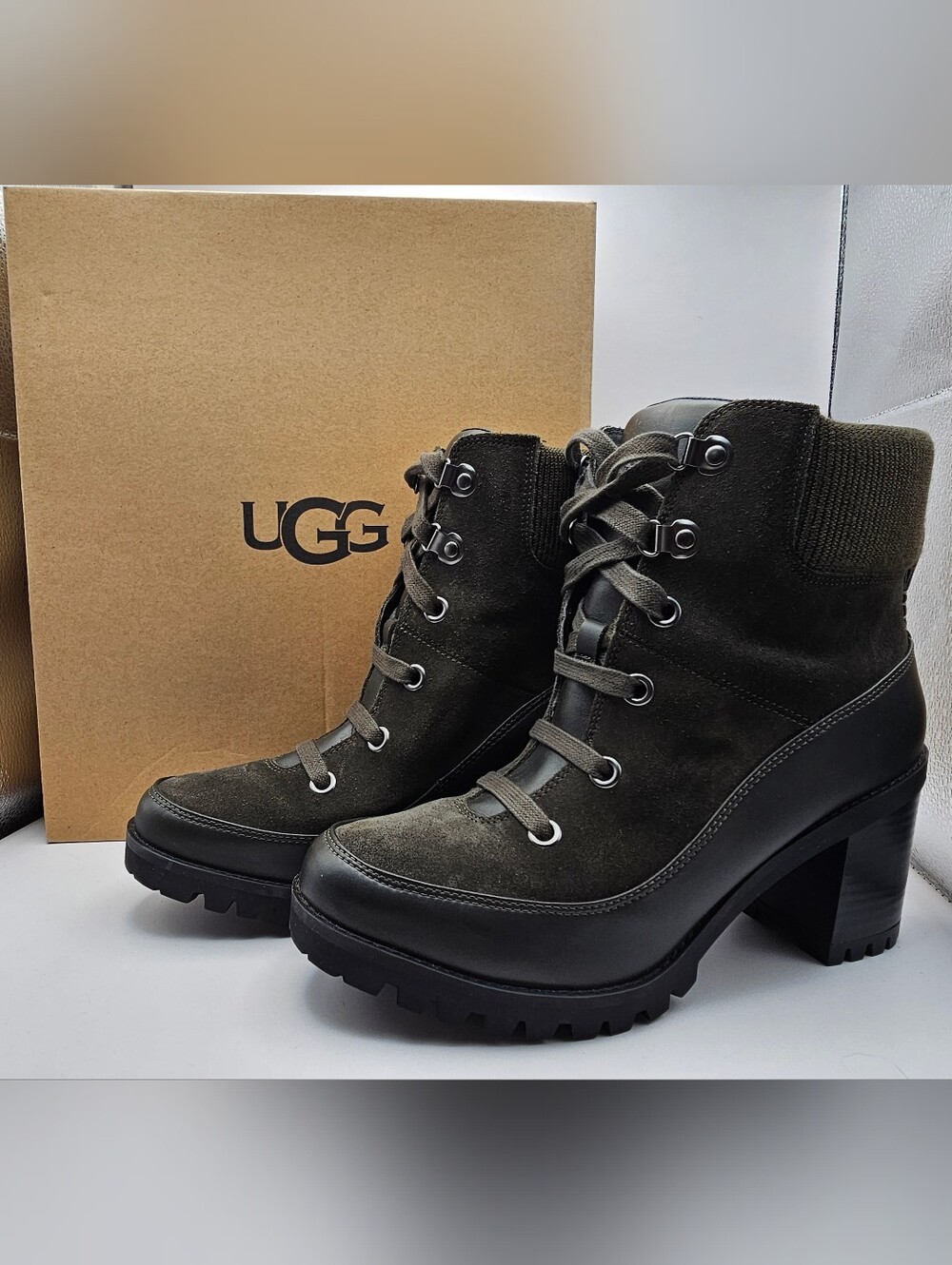 UGG Women's Olive Suede Lace-Up Lug Boots